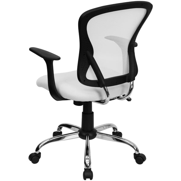 White |#| Mid-Back White Mesh Swivel Task Office Chair with Chrome Base and Arms