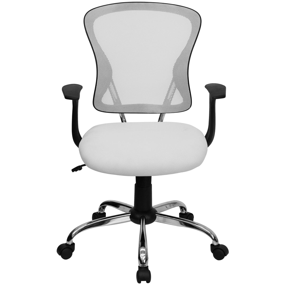 White |#| Mid-Back White Mesh Swivel Task Office Chair with Chrome Base and Arms