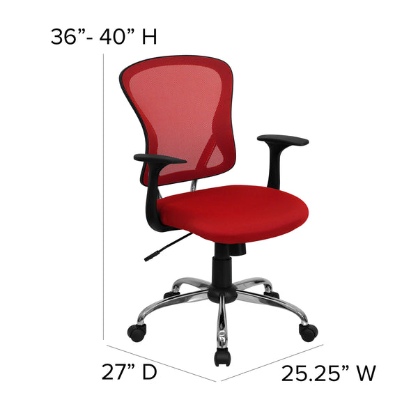 Red |#| Mid-Back Red Mesh Swivel Task Office Chair with Chrome Base and Arms