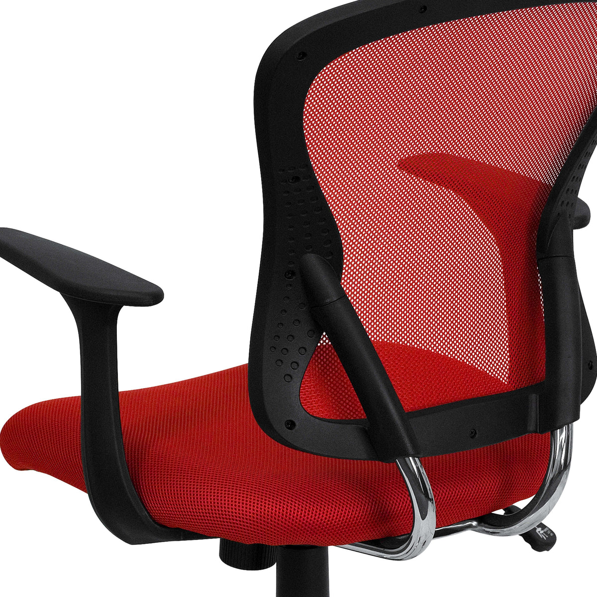 Red |#| Mid-Back Red Mesh Swivel Task Office Chair with Chrome Base and Arms