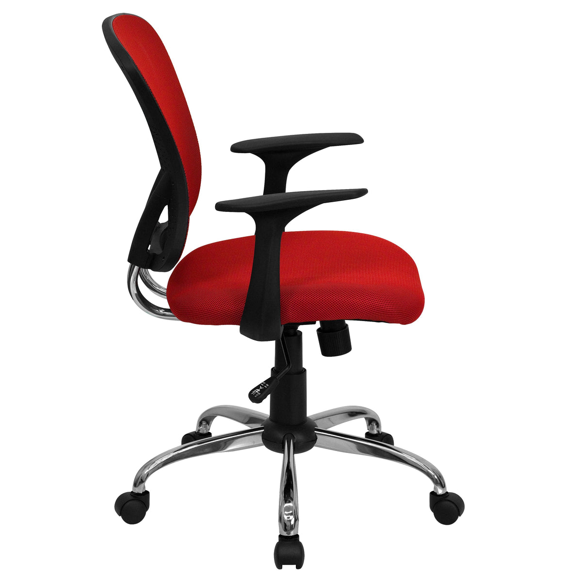 Red |#| Mid-Back Red Mesh Swivel Task Office Chair with Chrome Base and Arms