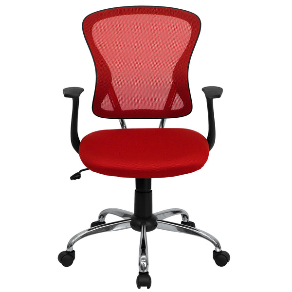 Red |#| Mid-Back Red Mesh Swivel Task Office Chair with Chrome Base and Arms