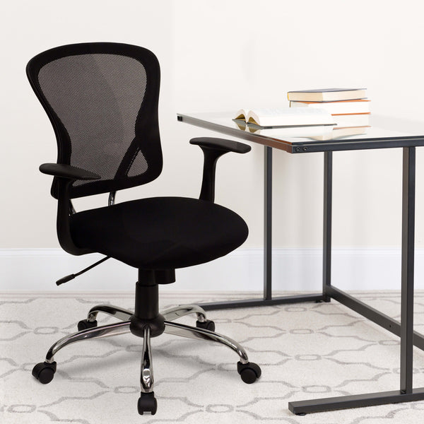 Black |#| Mid-Back Black Mesh Swivel Task Office Chair with Chrome Base and Arms