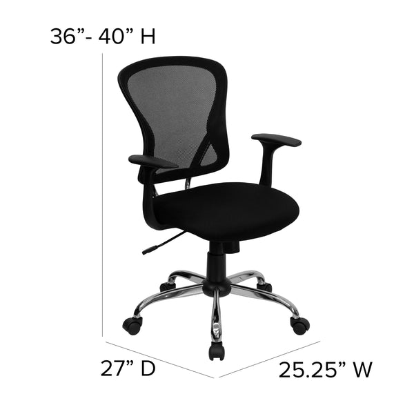 Black |#| Mid-Back Black Mesh Swivel Task Office Chair with Chrome Base and Arms