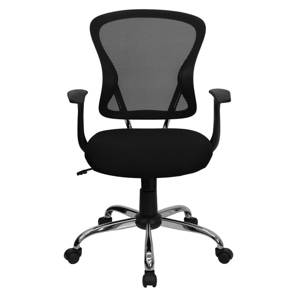 Black |#| Mid-Back Black Mesh Swivel Task Office Chair with Chrome Base and Arms