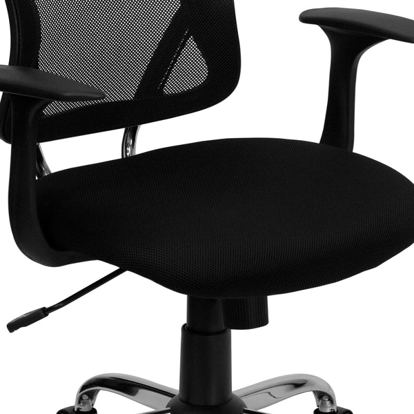 Black |#| Mid-Back Black Mesh Swivel Task Office Chair with Chrome Base and Arms