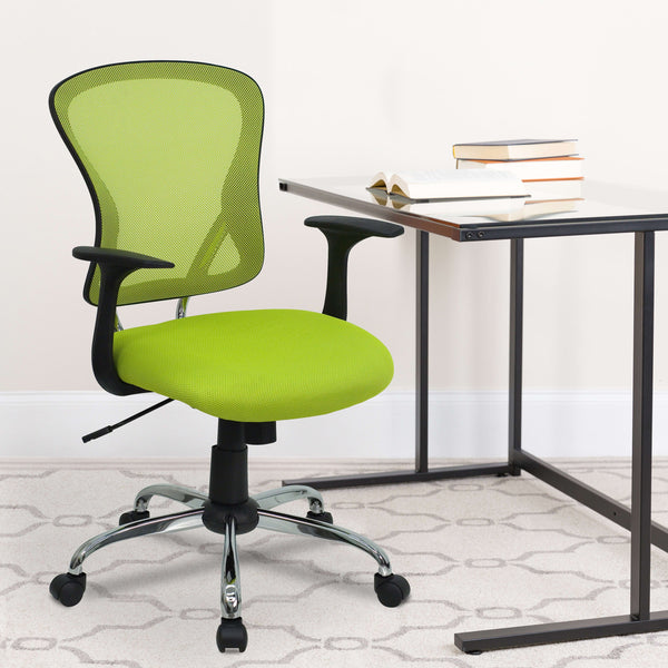 Green |#| Mid-Back Green Mesh Swivel Task Office Chair with Chrome Base and Arms