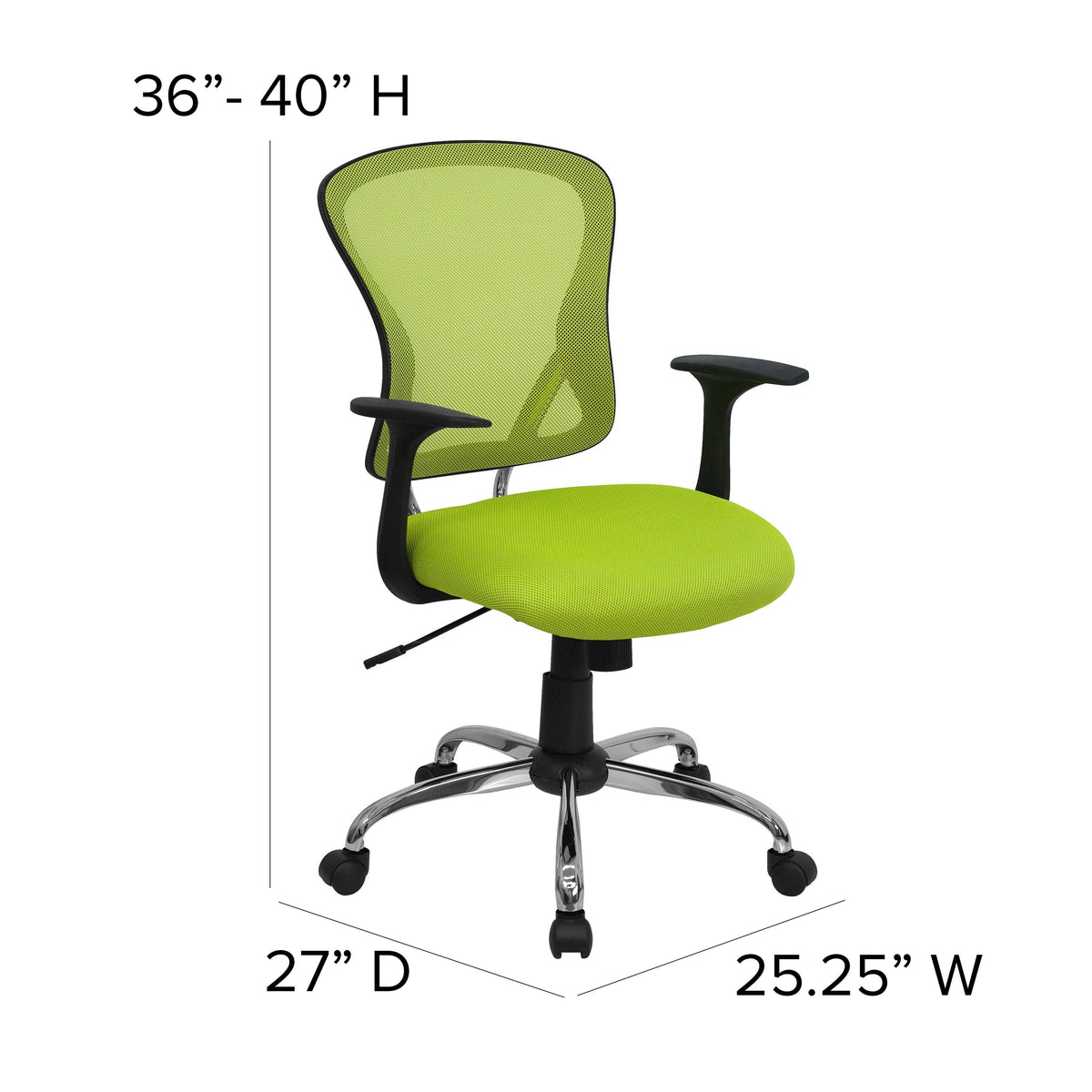 Green |#| Mid-Back Green Mesh Swivel Task Office Chair with Chrome Base and Arms