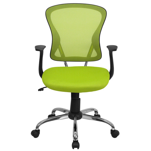 Green |#| Mid-Back Green Mesh Swivel Task Office Chair with Chrome Base and Arms