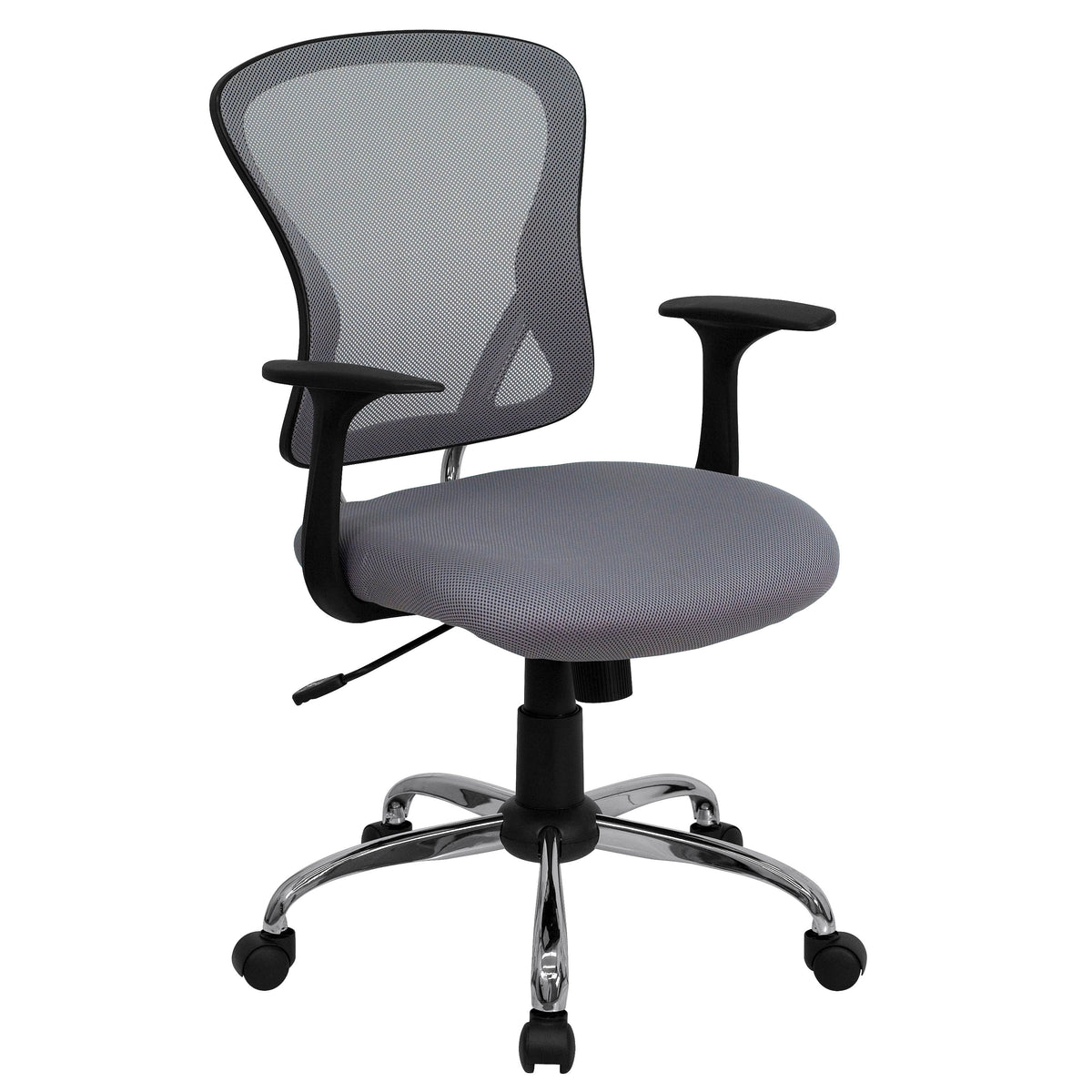 Gray |#| Mid-Back Gray Mesh Swivel Task Office Chair with Chrome Base and Arms