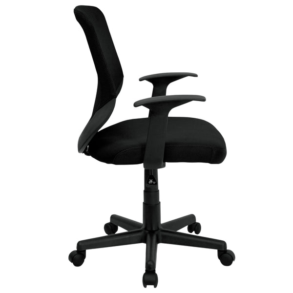 Mid-Back Black Mesh Tapered Back Swivel Task Office Chair with T-Arms