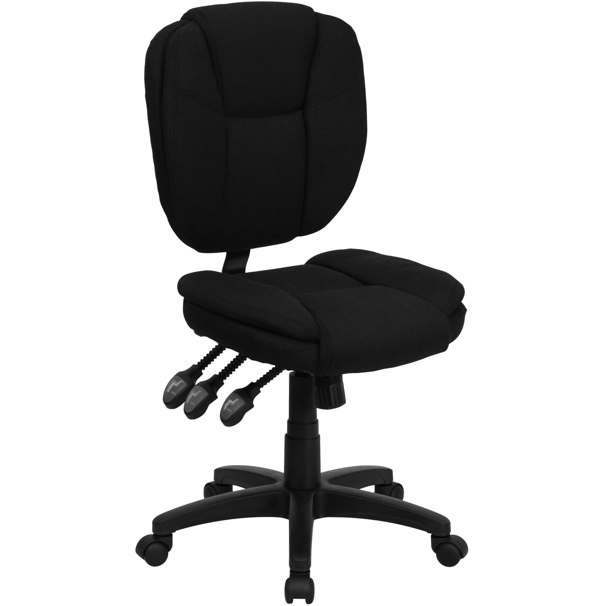 Black Fabric |#| Mid-Back Black Fabric Multifunction Swivel Office Chair w/ Pillow Top Cushioning