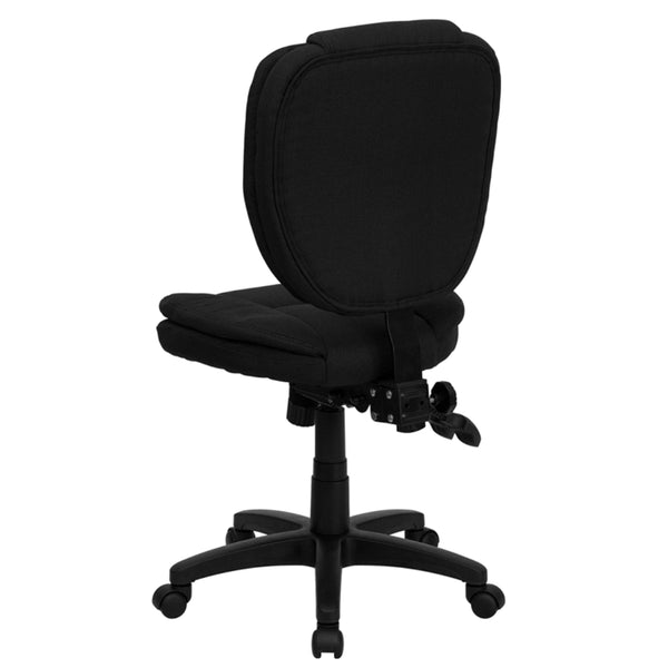 Black Fabric |#| Mid-Back Black Fabric Multifunction Swivel Office Chair w/ Pillow Top Cushioning