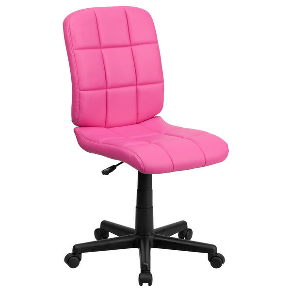 Pink |#| Mid-Back Pink Quilted Vinyl Swivel Task Office Chair - Home Office Chair