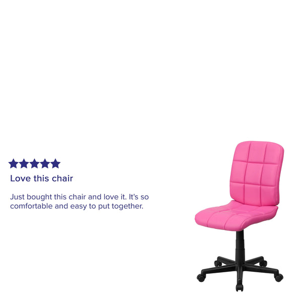 Pink |#| Mid-Back Pink Quilted Vinyl Swivel Task Office Chair - Home Office Chair