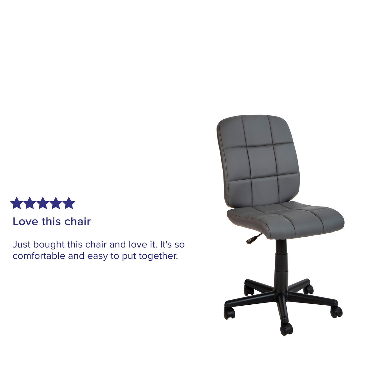 Gray |#| Mid-Back Gray Quilted Vinyl Swivel Task Office Chair - Home Office Chair