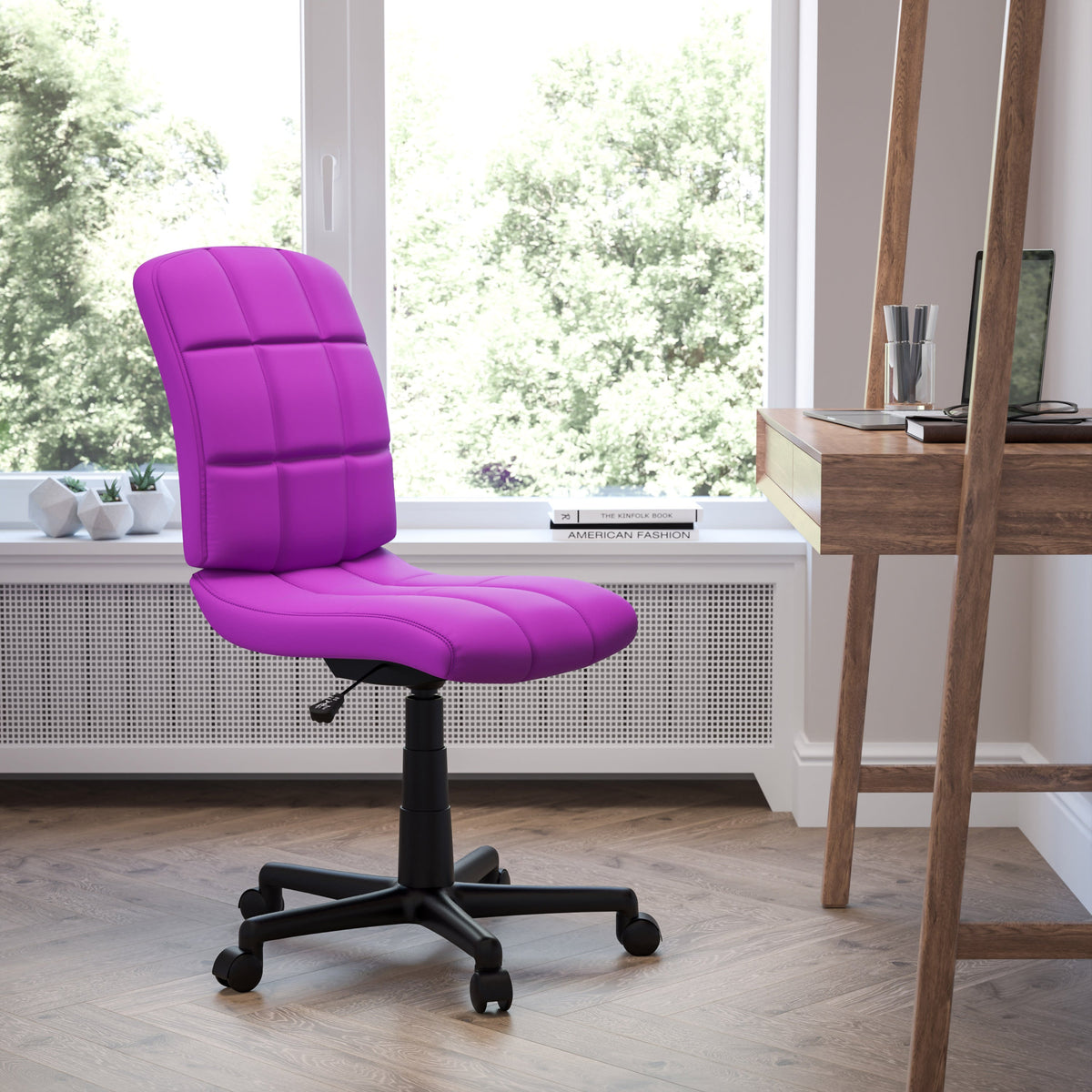 Purple |#| Mid-Back Purple Quilted Vinyl Swivel Task Office Chair - Home Office Chair