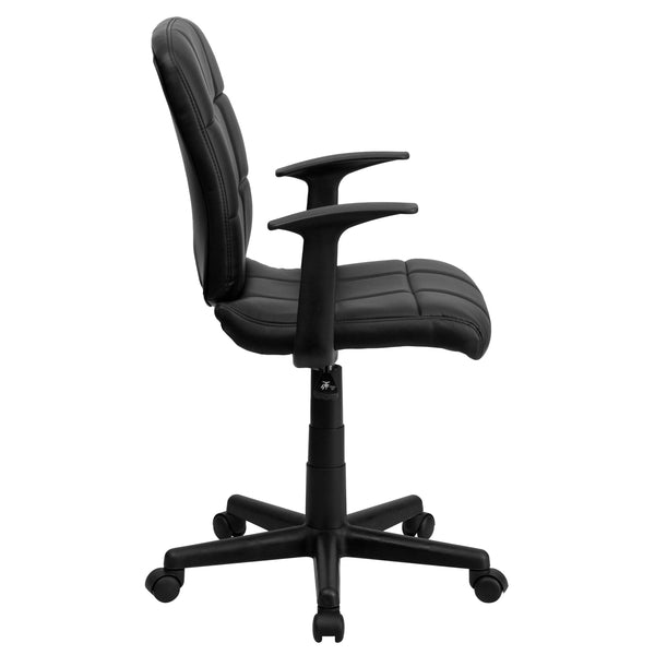 Black |#| Mid-Back Black Quilted Vinyl Swivel Task Office Chair with Arms - Home Office