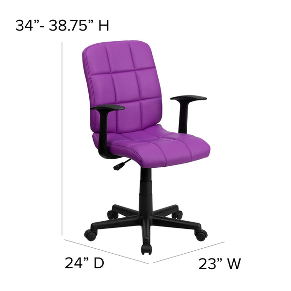 Purple |#| Mid-Back Purple Quilted Vinyl Swivel Task Office Chair with Arms - Home Office