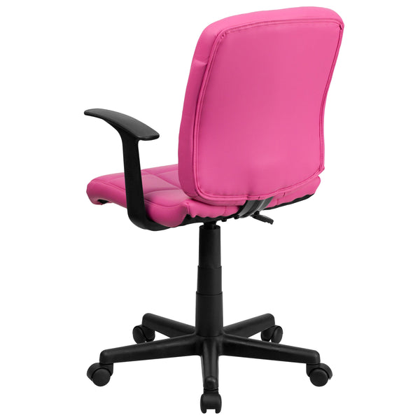 Pink |#| Mid-Back Pink Quilted Vinyl Swivel Task Office Chair with Arms - Home Office