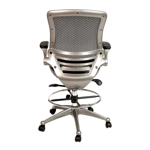 Black Mesh/Graphite Silver Frame |#| Black Mid-Back Mesh Drafting Chair with Graphite Frame and Flip-Up Arms