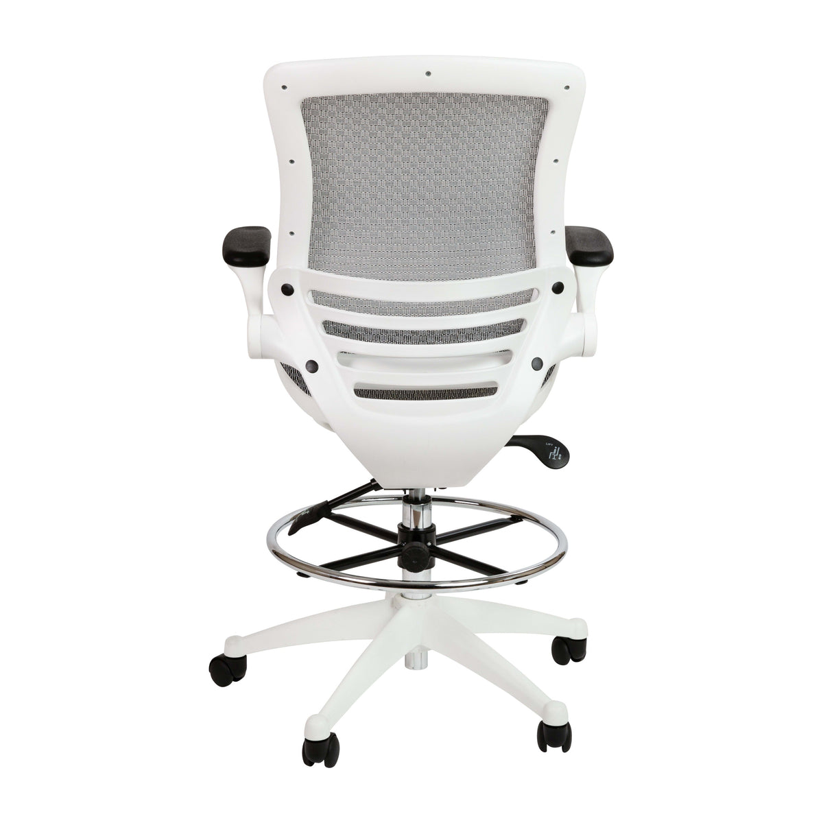 Gray Mesh/White Frame |#| Gray Mid-Back Mesh Drafting Chair with White Frame and Flip-Up Arms