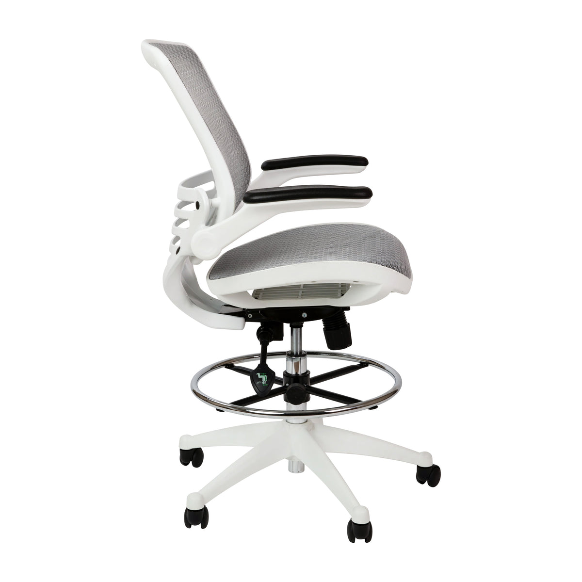 Gray Mesh/White Frame |#| Gray Mid-Back Mesh Drafting Chair with White Frame and Flip-Up Arms