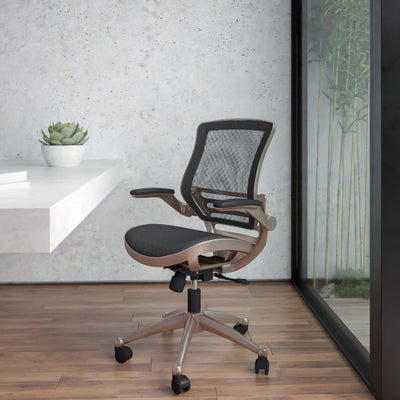 Mid-Back Transparent Mesh Executive Swivel Office Chair with Flip-Up Arms