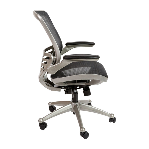 Black Mesh/Graphite Silver Frame |#| Black Mid-Back Mesh Executive Office Chair with Graphite Frame and Flip-Up Arms