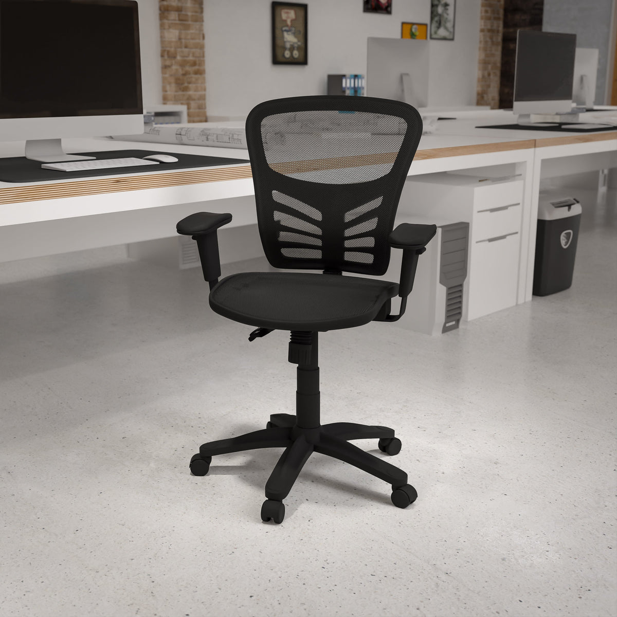 Mid-Back Black Mesh Multifunction Ergonomic Office Chair with Adjustable Arms