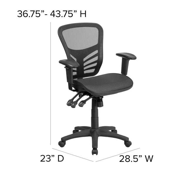 Mid-Back Black Mesh Multifunction Ergonomic Office Chair with Adjustable Arms