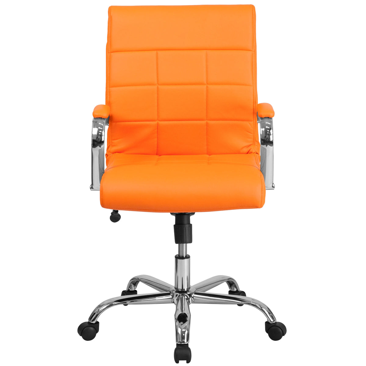 Orange |#| Mid-Back Orange Vinyl Executive Swivel Office Chair with Chrome Base and Arms