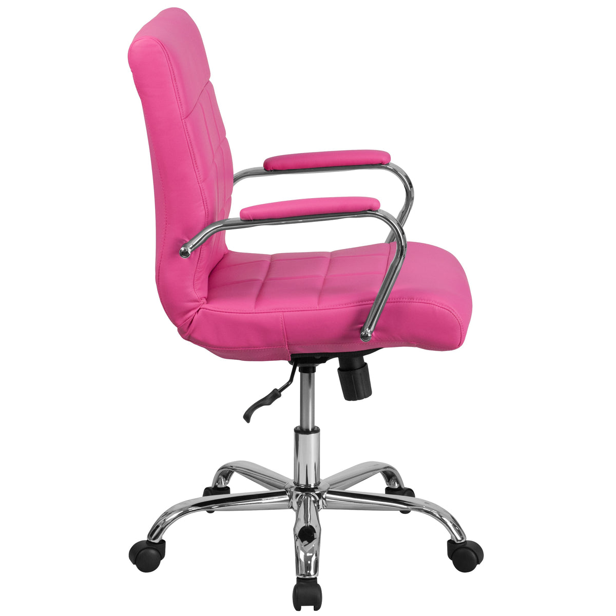 Pink |#| Mid-Back Pink Vinyl Executive Swivel Office Chair with Chrome Base and Arms
