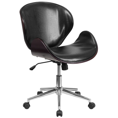 Mid-Back Wood Conference Office Chair with LeatherSoft Seat