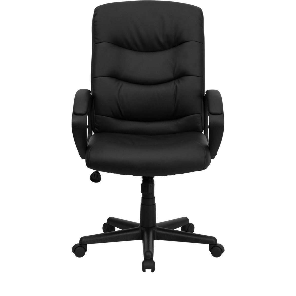 Mid-Back Black LeatherSoft Office Chair with Three Line Horizontal Stitch Back