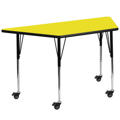 Mobile 22.5''W x 45''L Trapezoid HP Laminate Activity Table - Standard Height Adjustable Legs