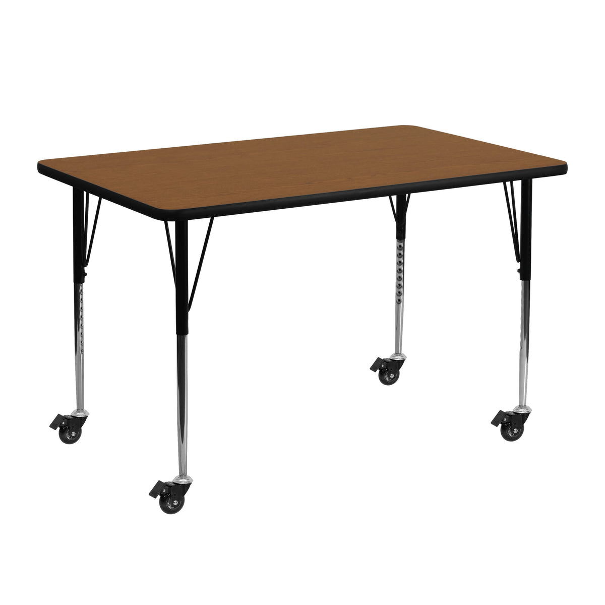 Oak |#| Mobile 24inchW x 48inchL Rectangular Oak HP Laminate Activity Table w/Adjustable Legs