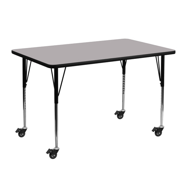 Gray |#| Mobile 24inchW x 48inchL Rectangular Grey Thermal Laminate Activity Table