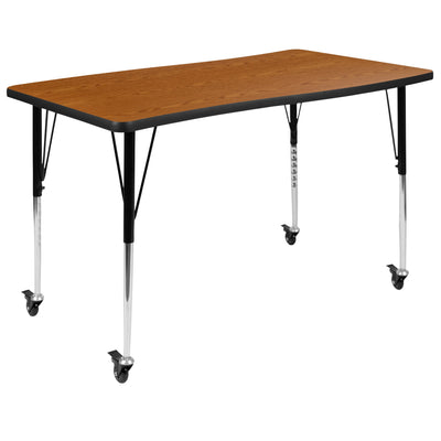 Mobile 28"W x 47.5"L Rectangle Wave Flexible Collaborative Thermal Laminate Activity Table - Standard Height Adjustable Legs - View 1