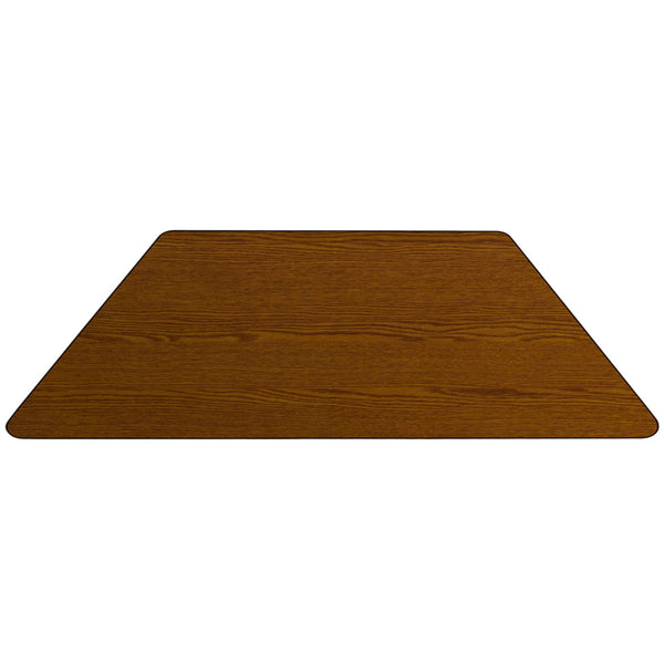 Oak |#| Mobile 29inchW x 57inchL Trapezoid Oak Thermal Laminate Adjustable Activity Table