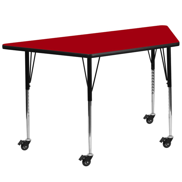 Red |#| Mobile 29inchW x 57inchL Trapezoid Red Thermal Laminate Adjustable Activity Table