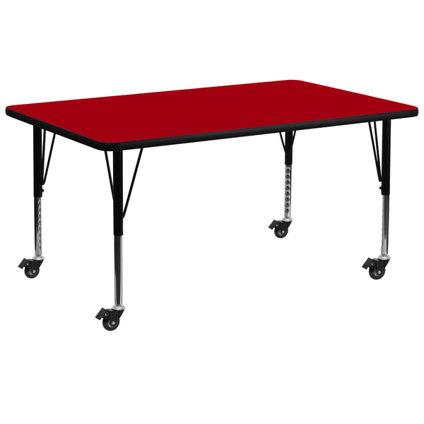 Red |#| Mobile 30inchW x 72inchL Rectangular Red Thermal Laminate Adjustable Activity Table