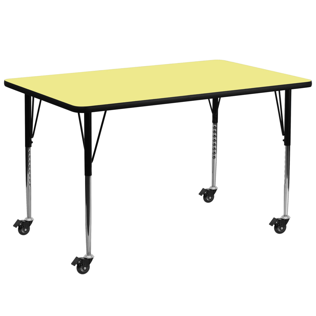 Yellow |#| Mobile 30inchW x 72inchL Rectangular Yellow Thermal Laminate Adjustable Activity Table