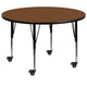 Oak |#| Mobile 42inch Round Oak HP Laminate Activity Table - Height Adjustable Short Legs