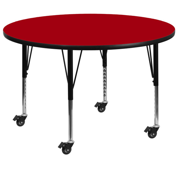 Red |#| Mobile 42inch RD Red Thermal Laminate Activity Table - Height Adjustable Short Legs