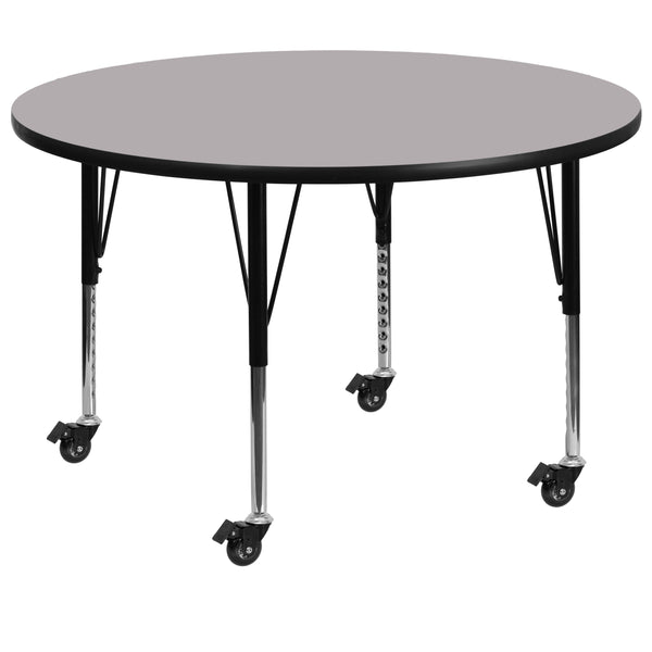 Gray |#| Mobile 42inch Round Grey Thermal Laminate Activity Table - Height Adjustable Legs
