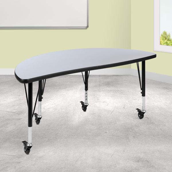 Grey |#| Mobile 47.5inch Half Circle Wave Collaborative Grey Kids Adjustable Activity Table