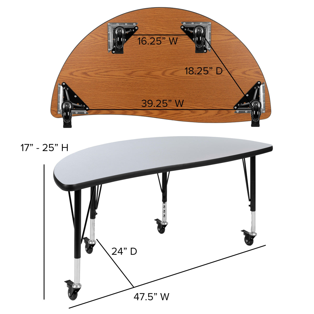 Grey |#| Mobile 47.5inch Half Circle Wave Collaborative Grey Kids Adjustable Activity Table