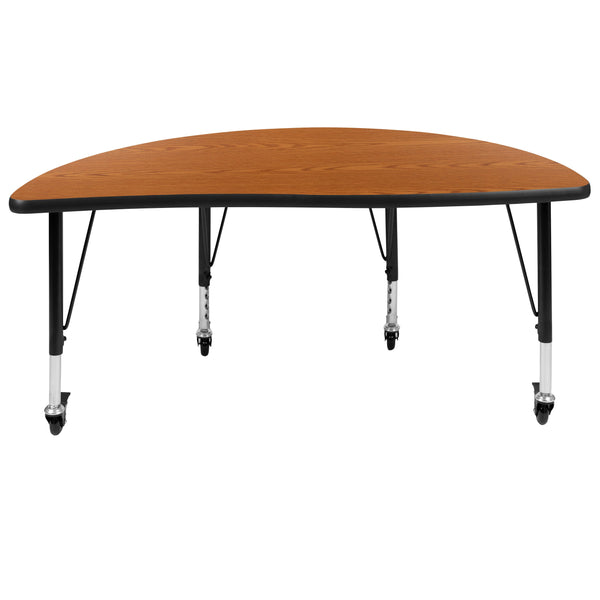 Oak |#| Mobile 47.5inch Half Circle Wave Collaborative Oak Kids Adjustable Activity Table