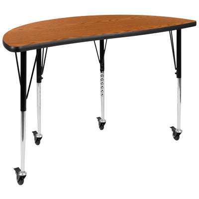 Mobile 47.5" Half Circle Wave Flexible Collaborative Thermal Laminate Activity Table - Standard Height Adjustable Legs - View 1